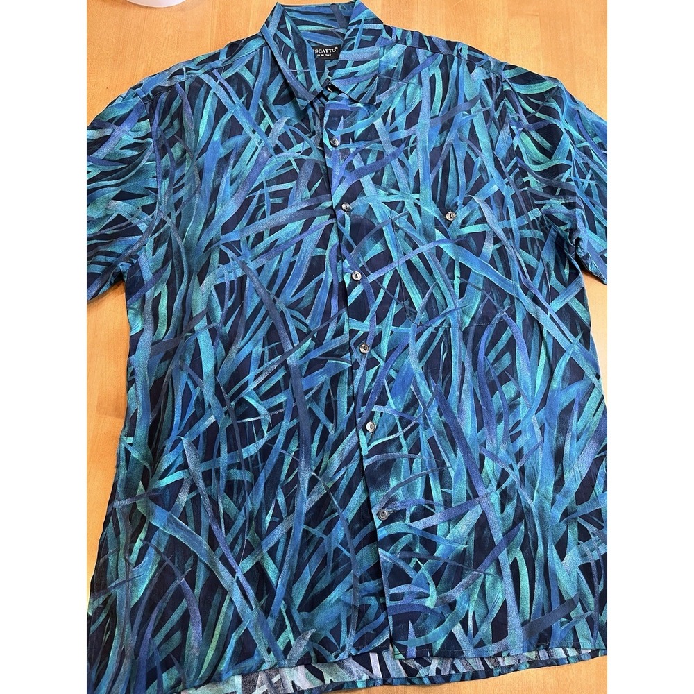 Riscatto Men's Polo Shirt Button Made in‎ Italy 100% Cupro Black Blue Green 90s